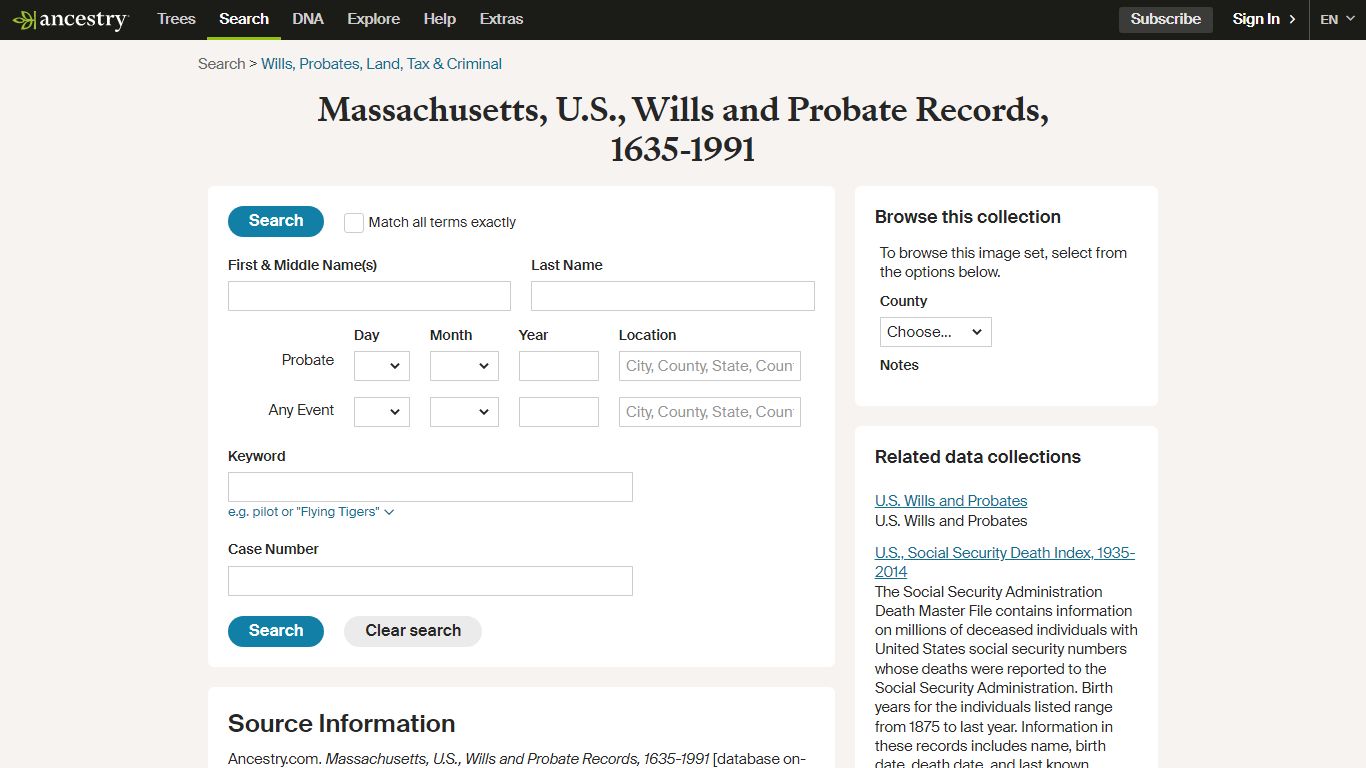 Massachusetts, U.S., Wills and Probate Records, 1635-1991